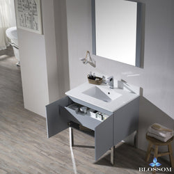 Blossom Monaco 30" w/ Mirror and Chrome Legs - Luxe Bathroom Vanities Luxury Bathroom Fixtures Bathroom Furniture