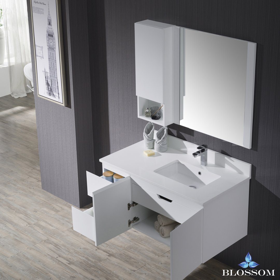 Blossom Monaco 42" Wall Mount Rt w/ Mirror and Wall Cabinet - Luxe Bathroom Vanities Luxury Bathroom Fixtures Bathroom Furniture