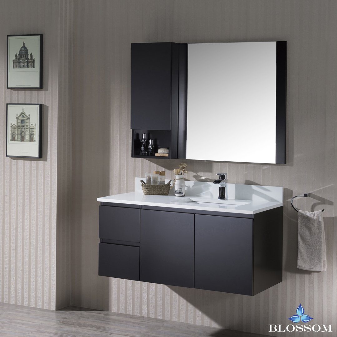 Blossom Monaco 42" Wall Mount Rt w/ Mirror and Wall Cabinet - Luxe Bathroom Vanities Luxury Bathroom Fixtures Bathroom Furniture