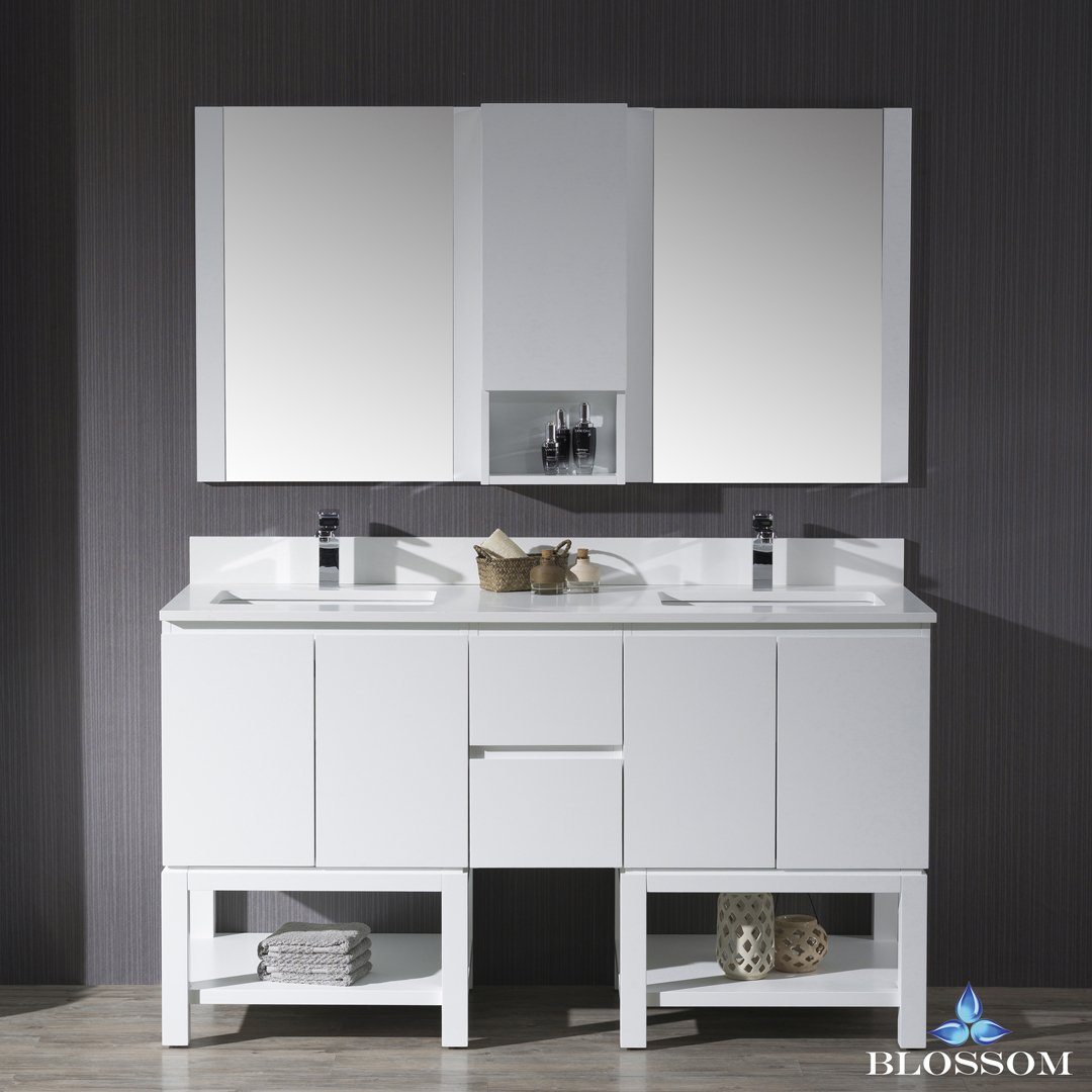 Blossom Monaco 60" Double 24 w/ Mirror and Wall Cabinet - Luxe Bathroom Vanities Luxury Bathroom Fixtures Bathroom Furniture