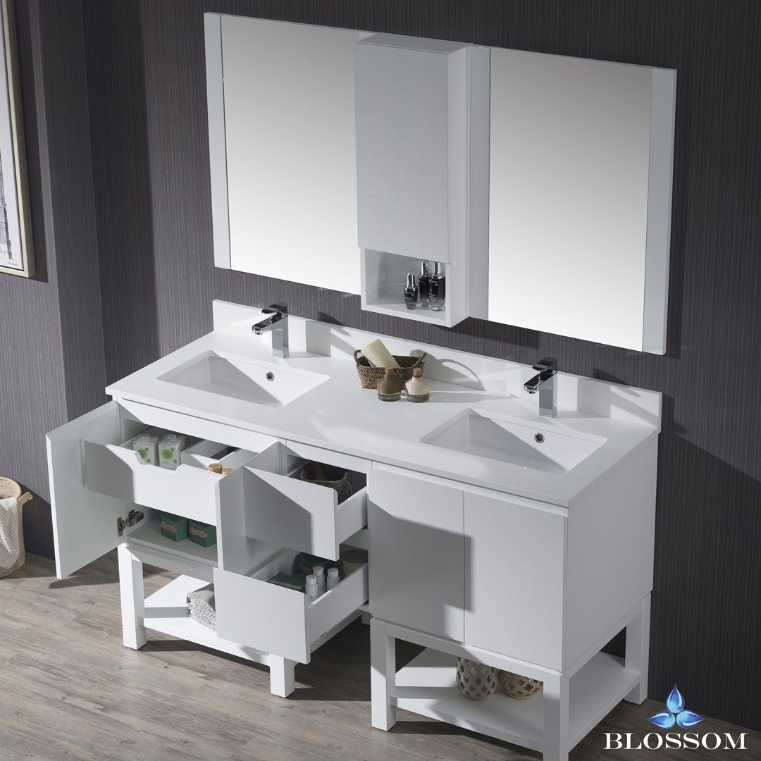 Blossom Monaco 60" Double 24 w/ Mirror and Wall Cabinet - Luxe Bathroom Vanities Luxury Bathroom Fixtures Bathroom Furniture