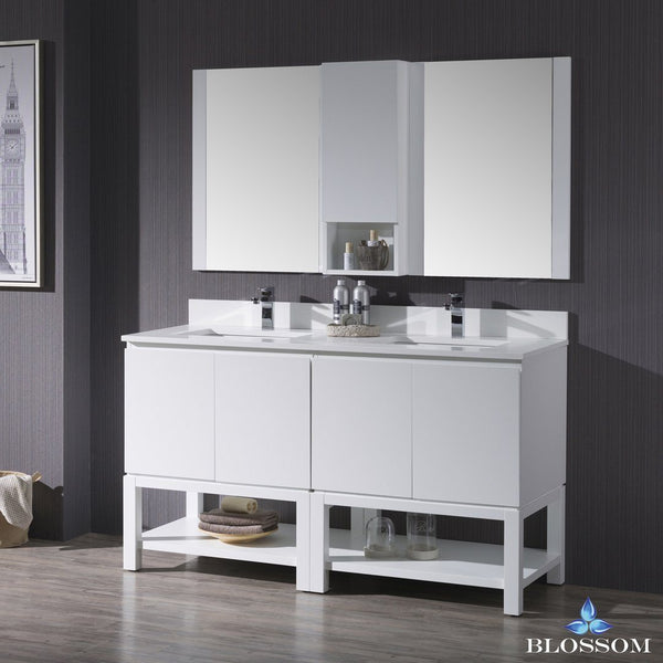 Blossom Monaco 60" Double 30 w/ Mirror and Wall Cabinet - Luxe Bathroom Vanities Luxury Bathroom Fixtures Bathroom Furniture