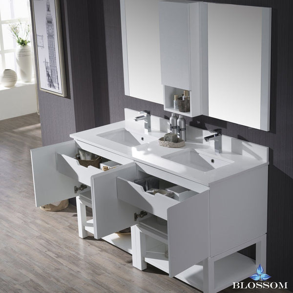 Blossom Monaco 60" Double 30 w/ Mirror and Wall Cabinet - Luxe Bathroom Vanities Luxury Bathroom Fixtures Bathroom Furniture