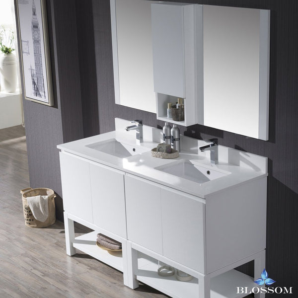 Blossom Monaco 60" Double 30 w/ Mirror and Wall Cabinet - Luxe Bathroom Vanities Luxury Bathroom Fixtures Bathroom Furniture