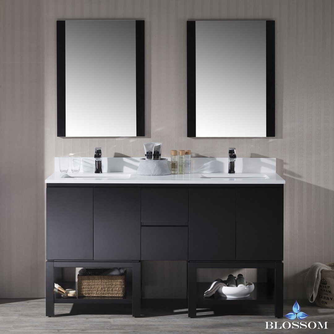 Blossom Monaco 60" Double 24 w/ Mirror and Wall Cabinet - Luxe Bathroom Vanities Luxury Bathroom Fixtures Bathroom Furniture