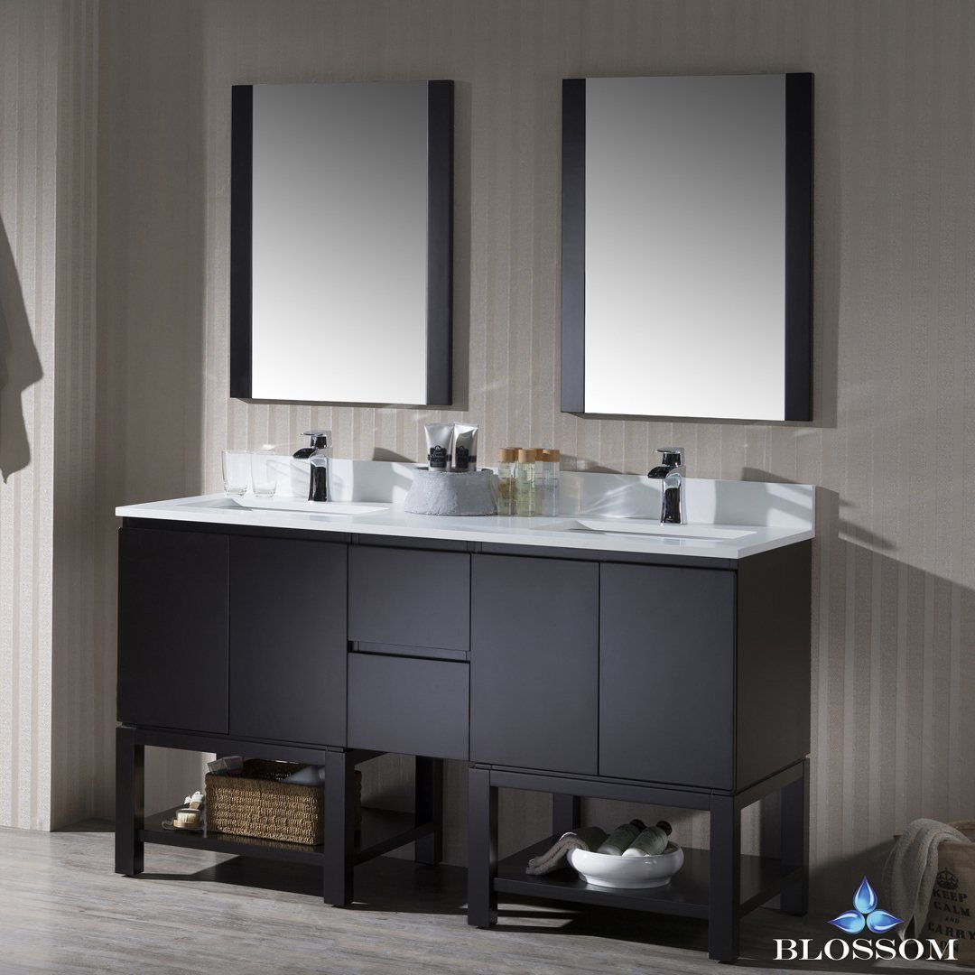 Blossom Monaco 60" Double 24 w/ Mirror and Wall Cabinet - Luxe Bathroom Vanities Luxury Bathroom Fixtures Bathroom Furniture