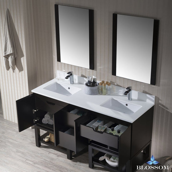 Blossom Monaco 60" Double 24 w/ Mirror and Wall Cabinet - Luxe Bathroom Vanities Luxury Bathroom Fixtures Bathroom Furniture