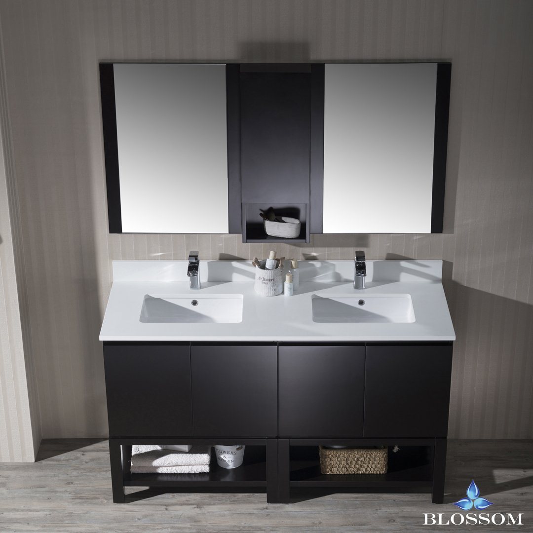 Blossom Monaco 60" Double 30 w/ Mirror and Wall Cabinet - Luxe Bathroom Vanities Luxury Bathroom Fixtures Bathroom Furniture