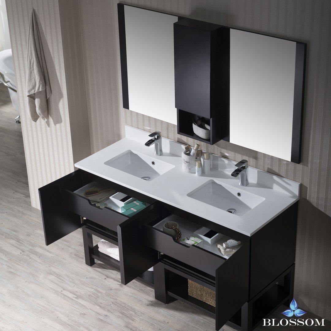 Blossom Monaco 60" Double 30 w/ Mirror and Wall Cabinet - Luxe Bathroom Vanities Luxury Bathroom Fixtures Bathroom Furniture