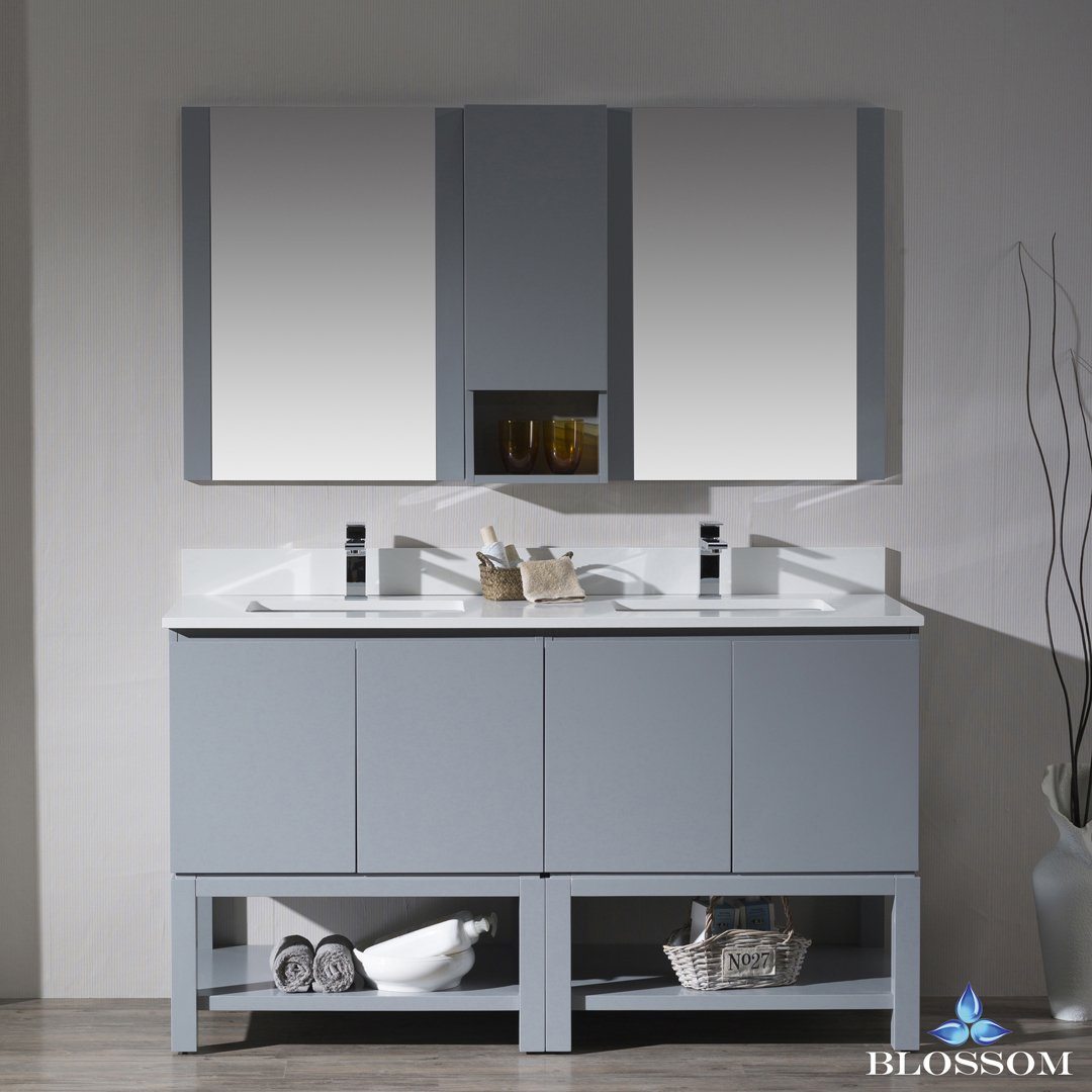 Blossom Monaco 60" Double 30 w/ Mirror and Wall Cabinet - Luxe Bathroom Vanities Luxury Bathroom Fixtures Bathroom Furniture