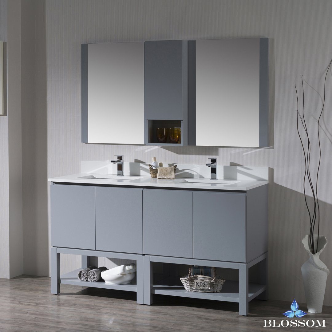 Blossom Monaco 60" Double 30 w/ Mirror and Wall Cabinet - Luxe Bathroom Vanities Luxury Bathroom Fixtures Bathroom Furniture