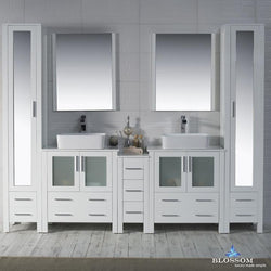 Blossom Sydney 102" w/ Vessel Sinks and Mirror Linen Cabinet - Luxe Bathroom Vanities Luxury Bathroom Fixtures Bathroom Furniture