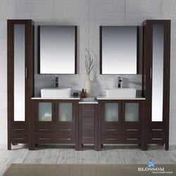 Blossom Sydney 102" w/ Vessel Sinks and Mirror Linen Cabinet - Luxe Bathroom Vanities Luxury Bathroom Fixtures Bathroom Furniture