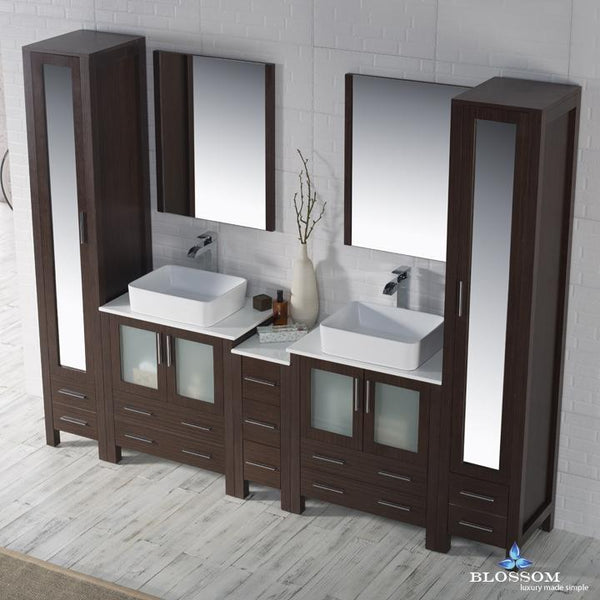 Blossom Sydney 102" w/ Vessel Sinks and Mirror Linen Cabinet - Luxe Bathroom Vanities Luxury Bathroom Fixtures Bathroom Furniture