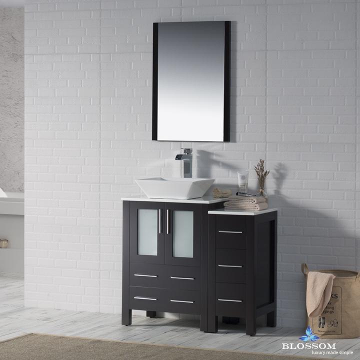 Blossom Sydney 36" w/ Vessel Sink and Side Cabinet - Luxe Bathroom Vanities Luxury Bathroom Fixtures Bathroom Furniture