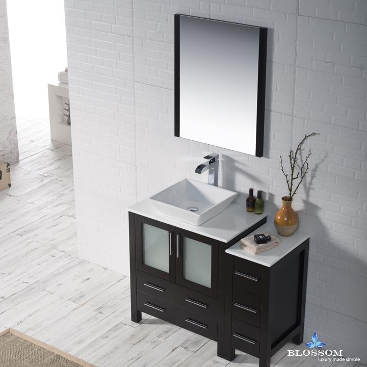 Blossom Sydney 42" w/ Vessel Sink and Side Cabinet - Luxe Bathroom Vanities Luxury Bathroom Fixtures Bathroom Furniture