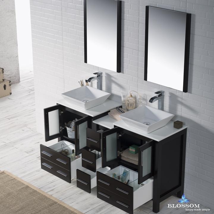 Blossom Sydney 60" Double w/ Vessel Sinks and Mirrors - Luxe Bathroom Vanities Luxury Bathroom Fixtures Bathroom Furniture