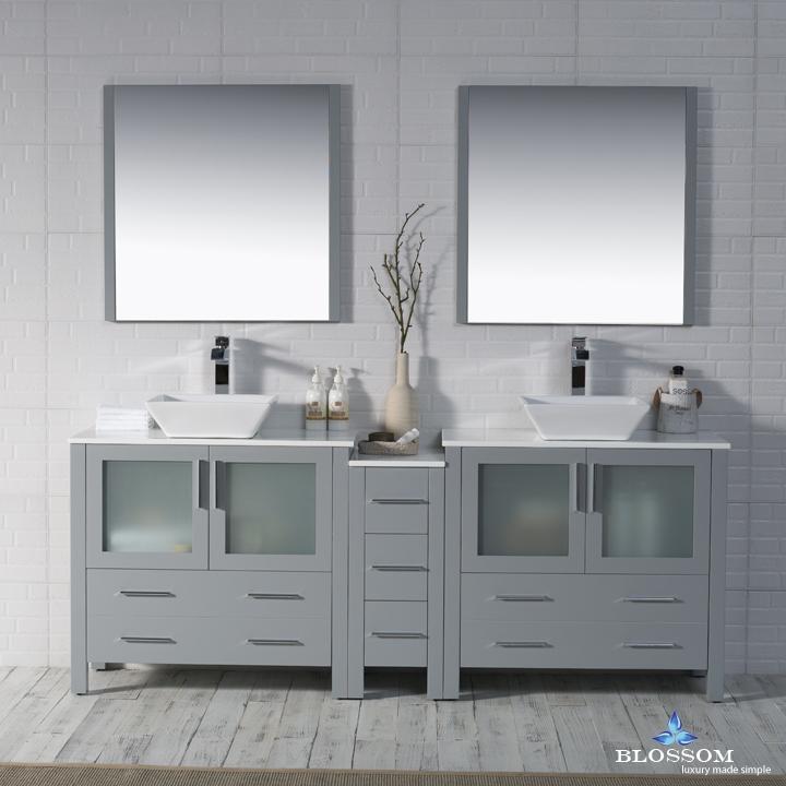 Blossom Sydney 84" Double w/ Vessel Sinks and Mirrors - Luxe Bathroom Vanities Luxury Bathroom Fixtures Bathroom Furniture