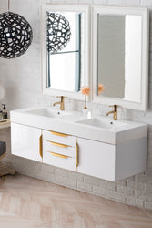 James Martin Mercer Island 59" Double Vanity with Glossy Composite Top - Luxe Bathroom Vanities