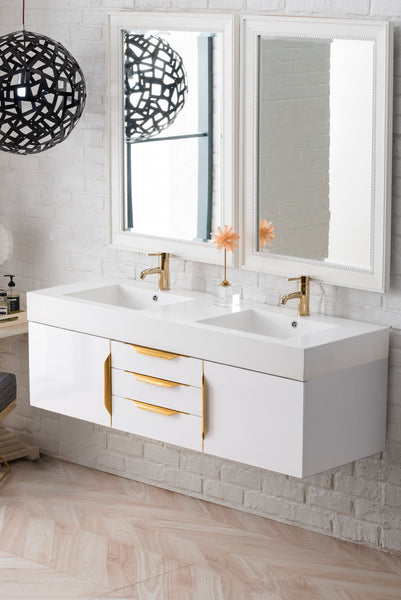 James Martin Mercer Island 59" Double Vanity with Glossy Composite Top - Luxe Bathroom Vanities