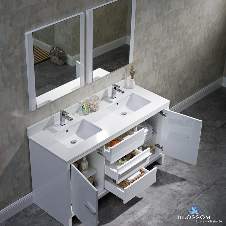 Blossom Milan 60" Double w/ Mirrors - Luxe Bathroom Vanities Luxury Bathroom Fixtures Bathroom Furniture