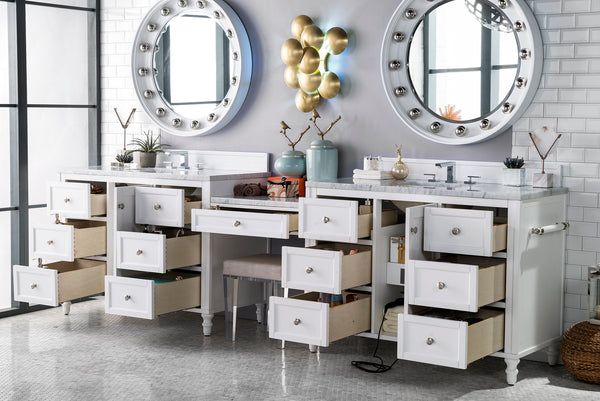 James Martin Copper Cove Encore 122" Double Vanity Set with Makeup Table and 3 CM Countertop - Luxe Bathroom Vanities