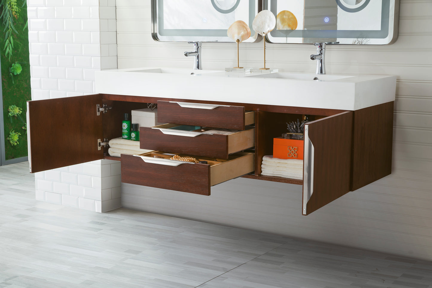 James Martin Mercer Island 59" Double Vanity with Glossy Composite Top - Luxe Bathroom Vanities