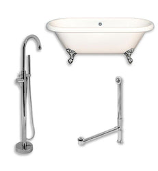 Acrylic Double Ended Clawfoot Bathtub 60" X 30" with no Faucet Drillings and Complete Brushed Nickel Plumbing Package - Luxe Bathroom Vanities