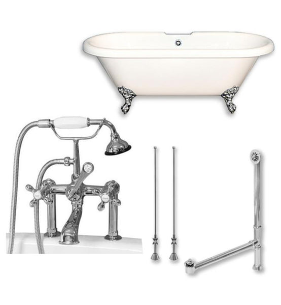 Cambridge Plumbing 60" X 30" Acrylic Double Ended Clawfoot Bathtub Package with 7" Deck Mount Faucet Drillings - Luxe Bathroom Vanities