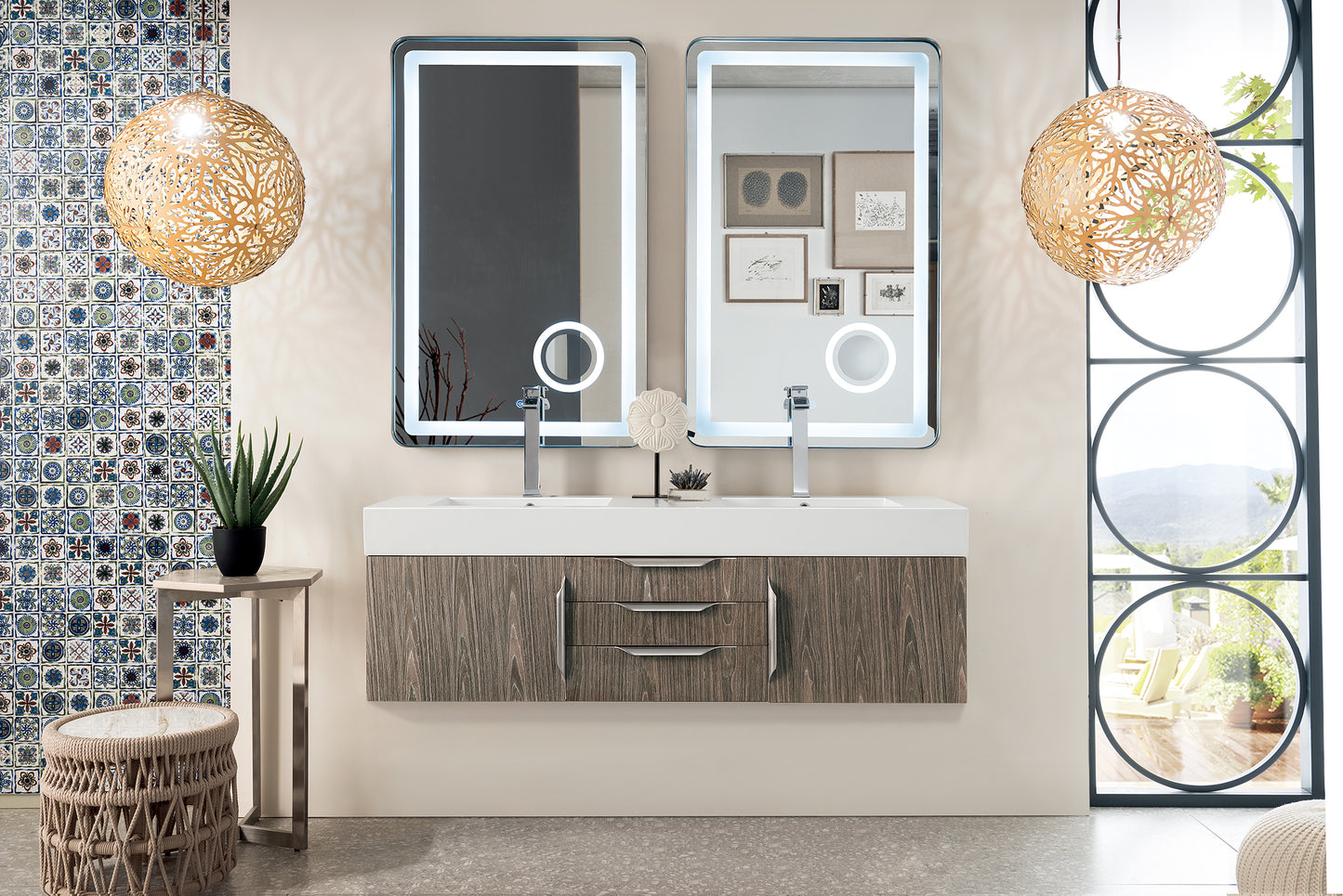 James Martin Mercer Island 59" Double Vanity with Glossy Composite Top - Luxe Bathroom Vanities