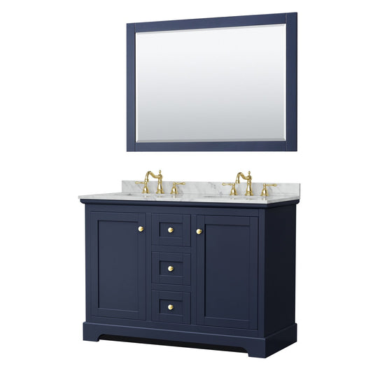 48 Inch Double Bathroom Vanity, White Carrara Marble Countertop, Undermount Oval Sinks, 46 Inch Mirror - Luxe Bathroom Vanities Luxury Bathroom Fixtures Bathroom Furniture