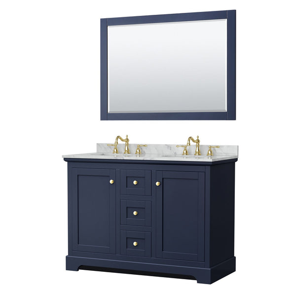 48 Inch Double Bathroom Vanity, White Carrara Marble Countertop, Undermount Oval Sinks, 46 Inch Mirror - Luxe Bathroom Vanities Luxury Bathroom Fixtures Bathroom Furniture