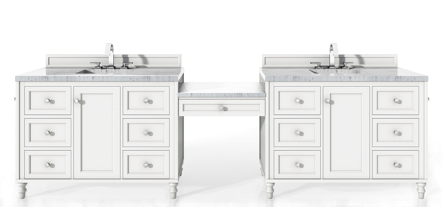 James Martin Copper Cove Encore 122" Double Vanity Set with Makeup Table and 3 CM Countertop - Luxe Bathroom Vanities