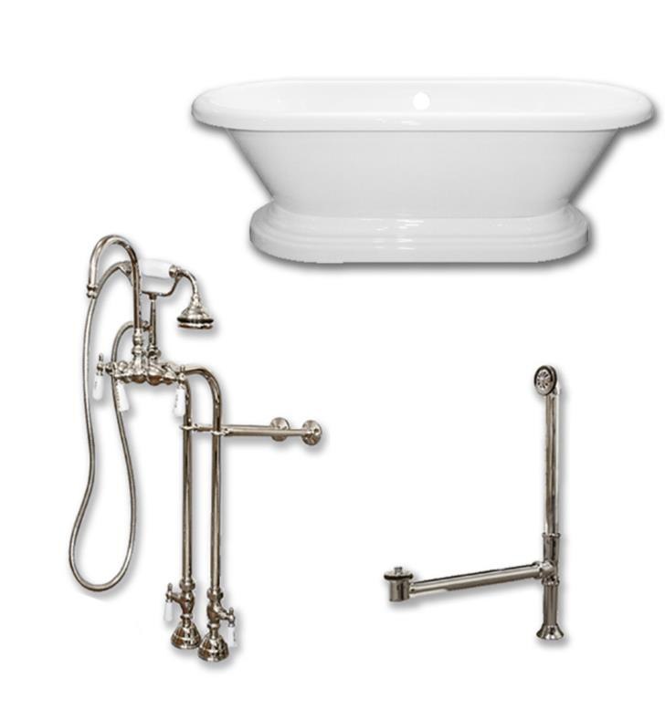 Acrylic Double Ended Pedestal Bathtub 60" X 30" with no Faucet Drillings and Complete Brushed NIckel Plumbing Package - Luxe Bathroom Vanities