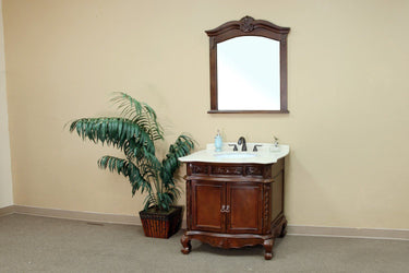 34.6 In. Single Sink Vanity Wood Walnut Cream Marble - Luxe Bathroom Vanities