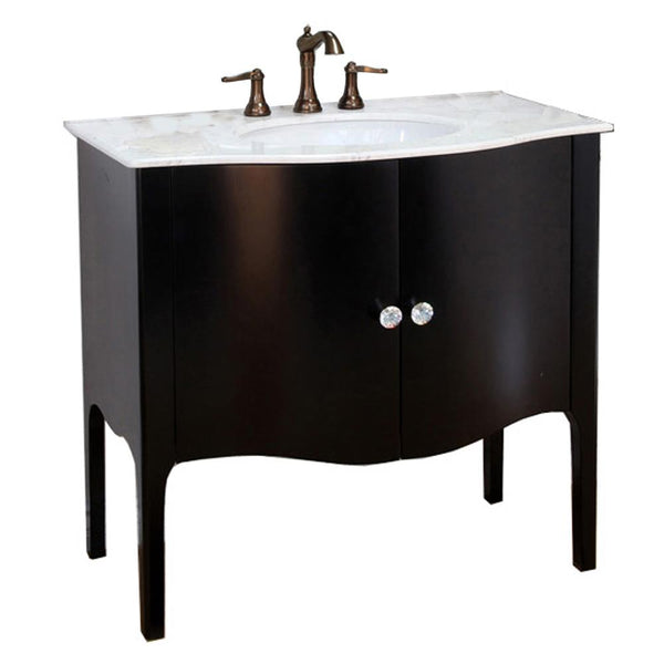 36.6" In Single Sink Vanity Wood BlackWhite Marble - Luxe Bathroom Vanities