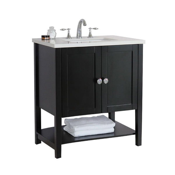 31" In Single Sink Vanity Wood Espresso White Quartz - Luxe Bathroom Vanities