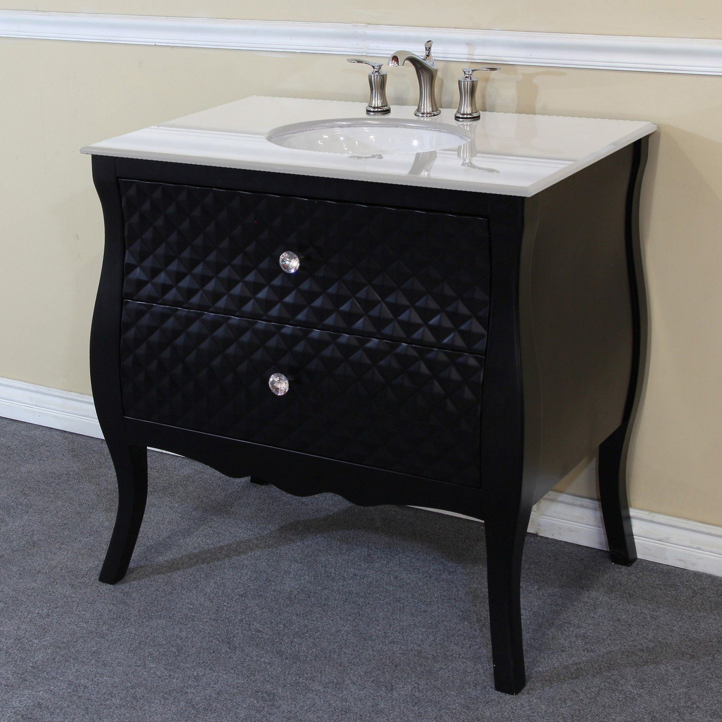 35.4" In Single Sink Vanity Wood Black White Marble Top With Rectangular Sink - Luxe Bathroom Vanities