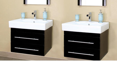 48.5" In Double Wall Mount Style Sink Vanity Wood Black - Luxe Bathroom Vanities