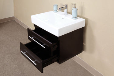 24.25" In Single Wall Mount Style Sink Vanity Wood Black - Luxe Bathroom Vanities