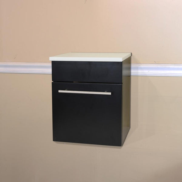 Bellaterra Home Solid Wood Wall Mount Side Cabinet-Black-White Phoenix Stone - Luxe Bathroom Vanities