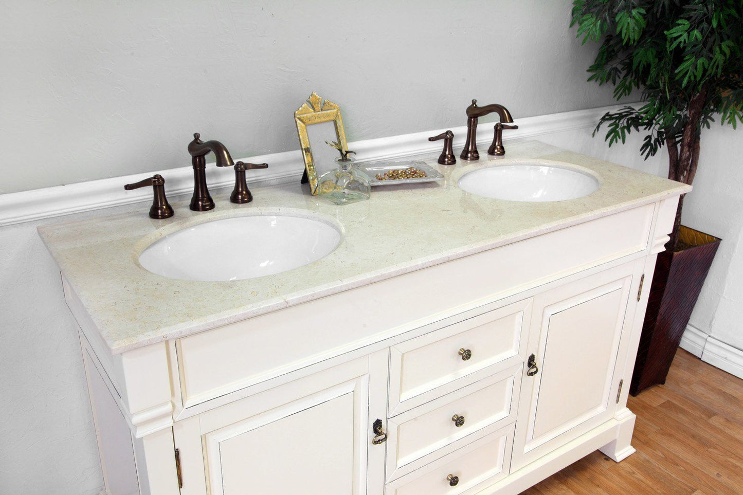 60" In Double Sink Vanity Wood Cream White - Luxe Bathroom Vanities