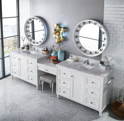 James Martin Copper Cove Encore 122" Double Vanity Set with Makeup Table and 3 CM Countertop - Luxe Bathroom Vanities