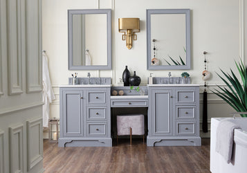 James Martin De Soto 82" Double Vanity Set with Makeup Table and 3 CM Countertop - Luxe Bathroom Vanities