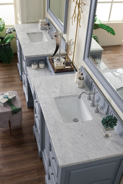 James Martin De Soto 118" Double Vanity Set with Makeup Table and 3 CM Countertop - Luxe Bathroom Vanities