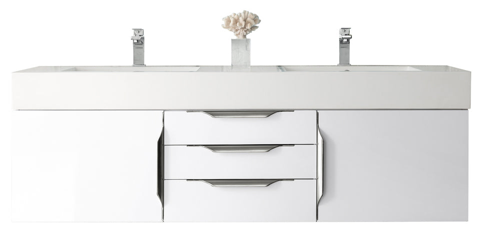 James Martin Mercer Island 59" Double Vanity with Glossy Composite Top - Luxe Bathroom Vanities