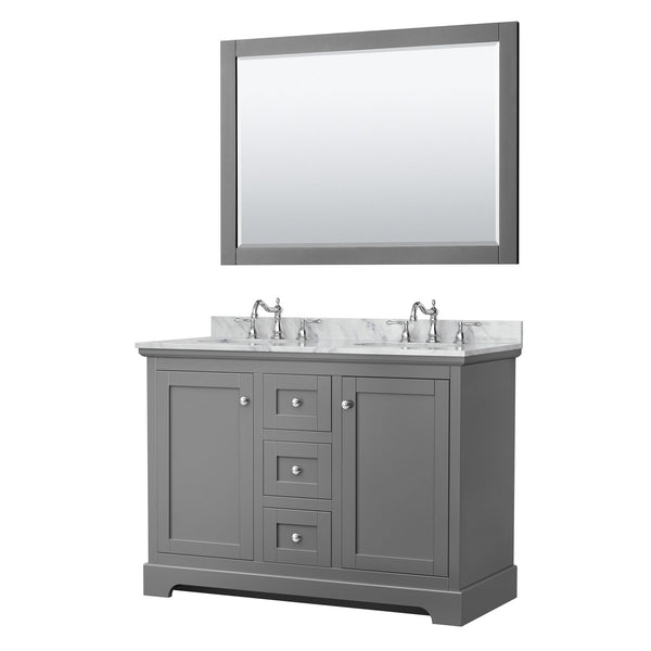 48 Inch Double Bathroom Vanity, White Carrara Marble Countertop, Undermount Oval Sinks, 46 Inch Mirror - Luxe Bathroom Vanities Luxury Bathroom Fixtures Bathroom Furniture