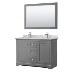 48 Inch Double Bathroom Vanity, White Carrara Marble Countertop, Undermount Square Sinks, 46 Inch Mirror - Luxe Bathroom Vanities Luxury Bathroom Fixtures Bathroom Furniture