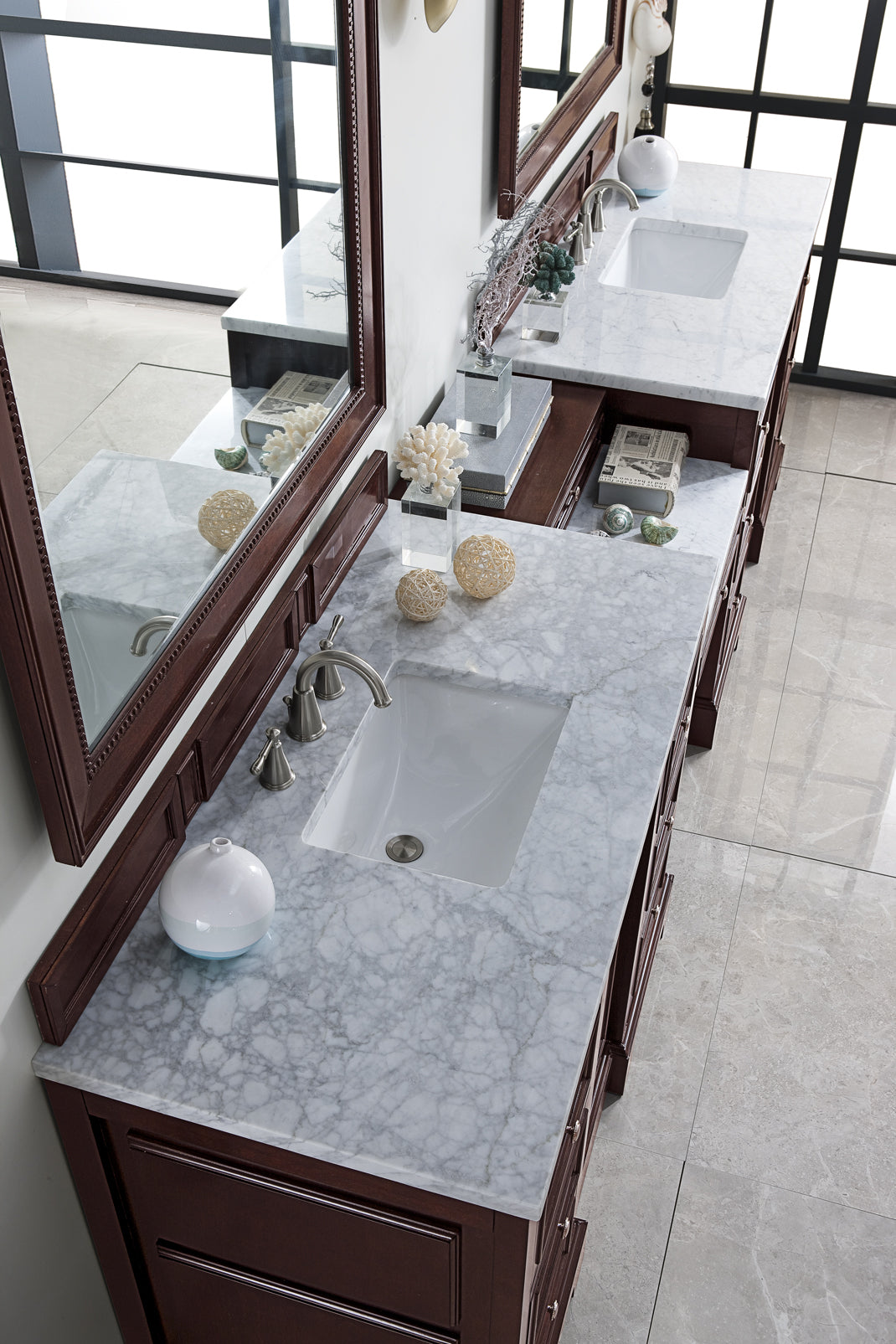 James Martin De Soto 118" Double Vanity Set with Makeup Table and 3 CM Countertop - Luxe Bathroom Vanities