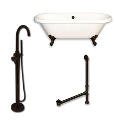 Acrylic Double Ended Clawfoot Bathtub 60" X 30" with no Faucet Drillings and Complete Brushed Nickel Plumbing Package - Luxe Bathroom Vanities